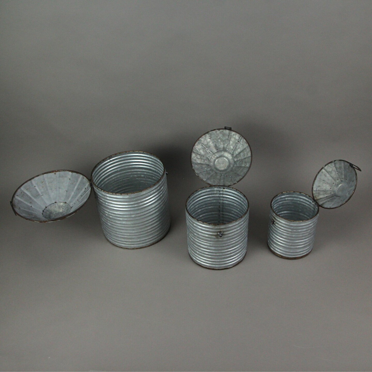 Vintage Farmhouse Style Galvanized Decorative Tin Silo Canister Set of 3