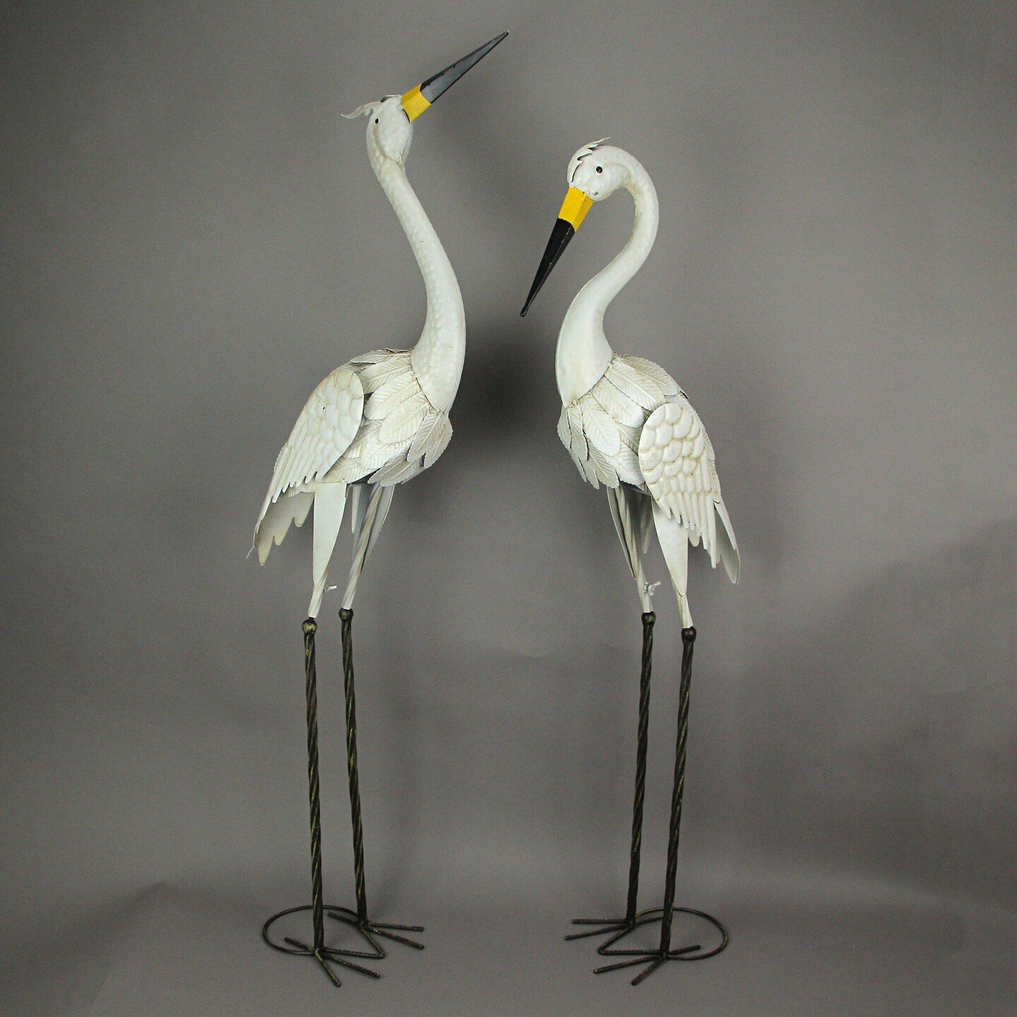 Set of 2 Metal White Heron Garden Sculptures Yard Art Decor Outdoor Decorations