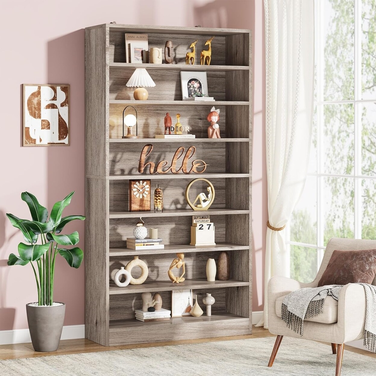 Tribesigns 70.86&#x22; Tall Bookcase Modern 9 Tier Freestanding Shelf White Storage