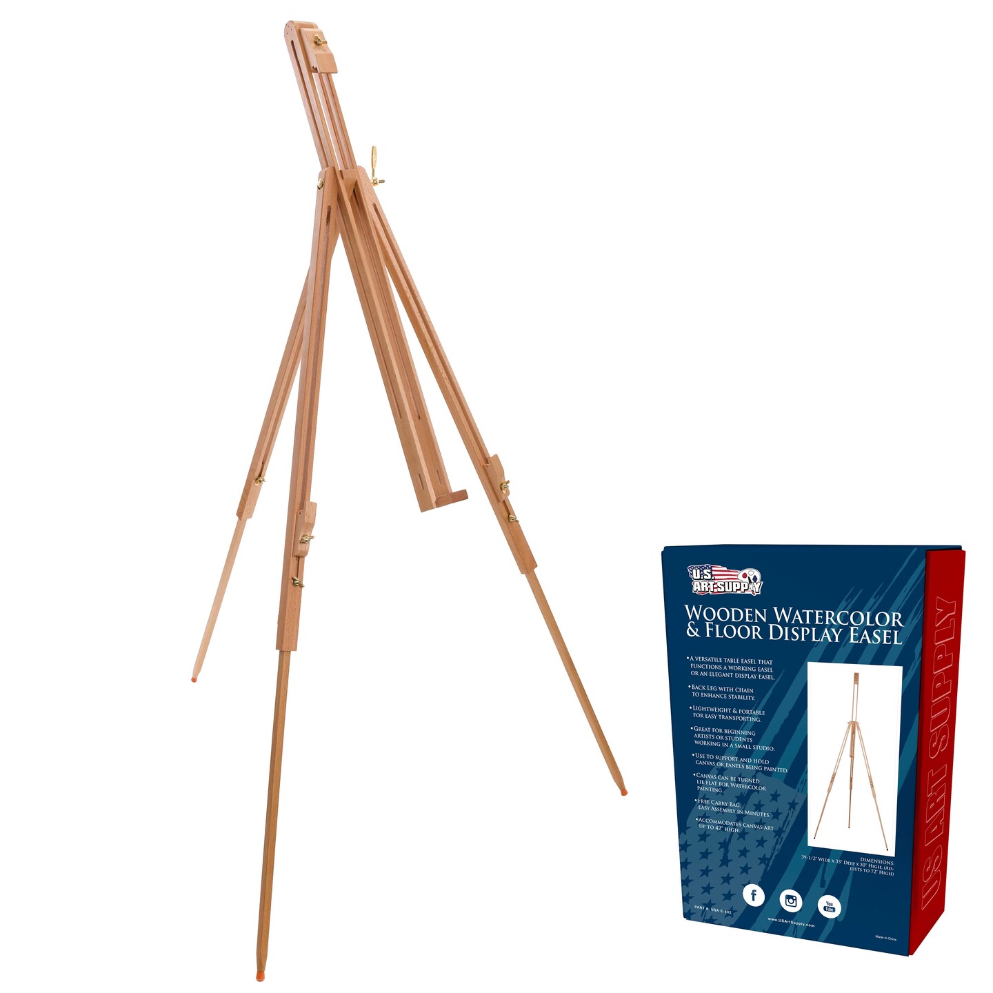 Harbor 72&#x22; High Wood Artist Watercolor Field and Display Easel Stand - Beechwood Adjustable Floor &#x26; Tabletop Tripod, Holds Painting Canvas, Portable