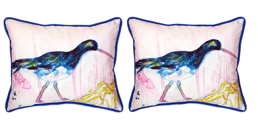 Pair of Betsy Drake Black Shore Bird Large Indoor/Outdoor Pillows 16x20