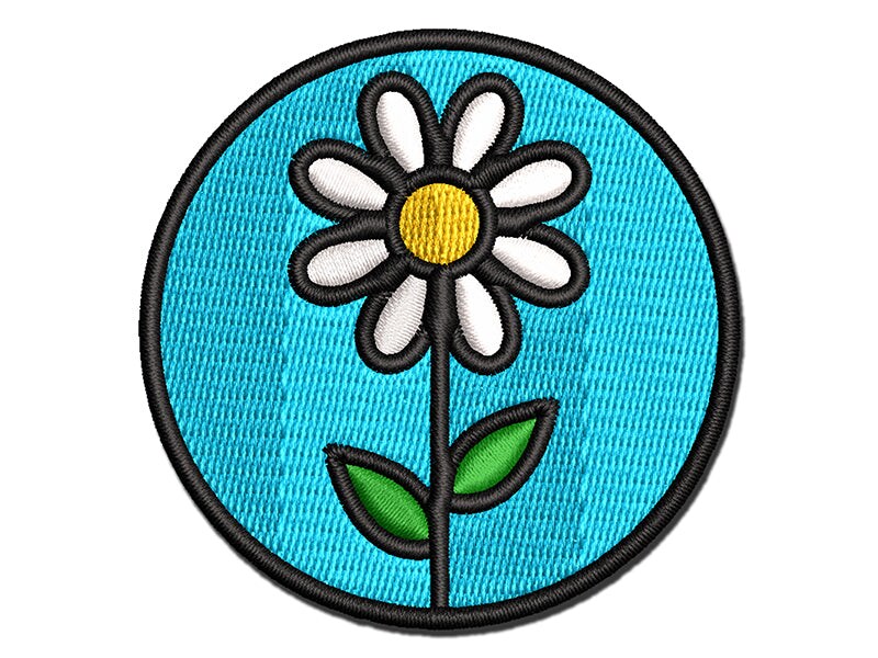 Daisy Flower in Circle Multi-Color Embroidered Iron-On or Hook &#x26; Loop Patch Applique