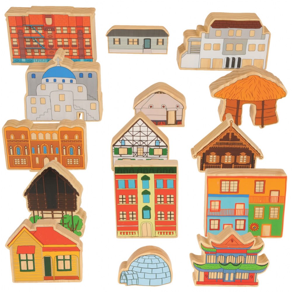 Kaplan Early Learning Company Homes Around the World Wooden Blocks - 15 Pieces