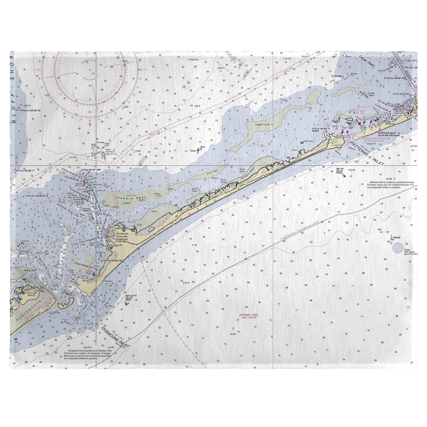 Betsy Drake Ocracoke Inlet, NC Nautical Map Place Mat Set of 4