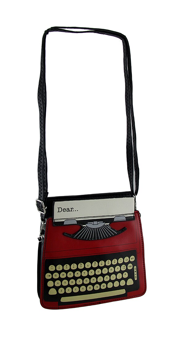 Antique Text Red &#x26; Black Vintage Typewriter Purse
