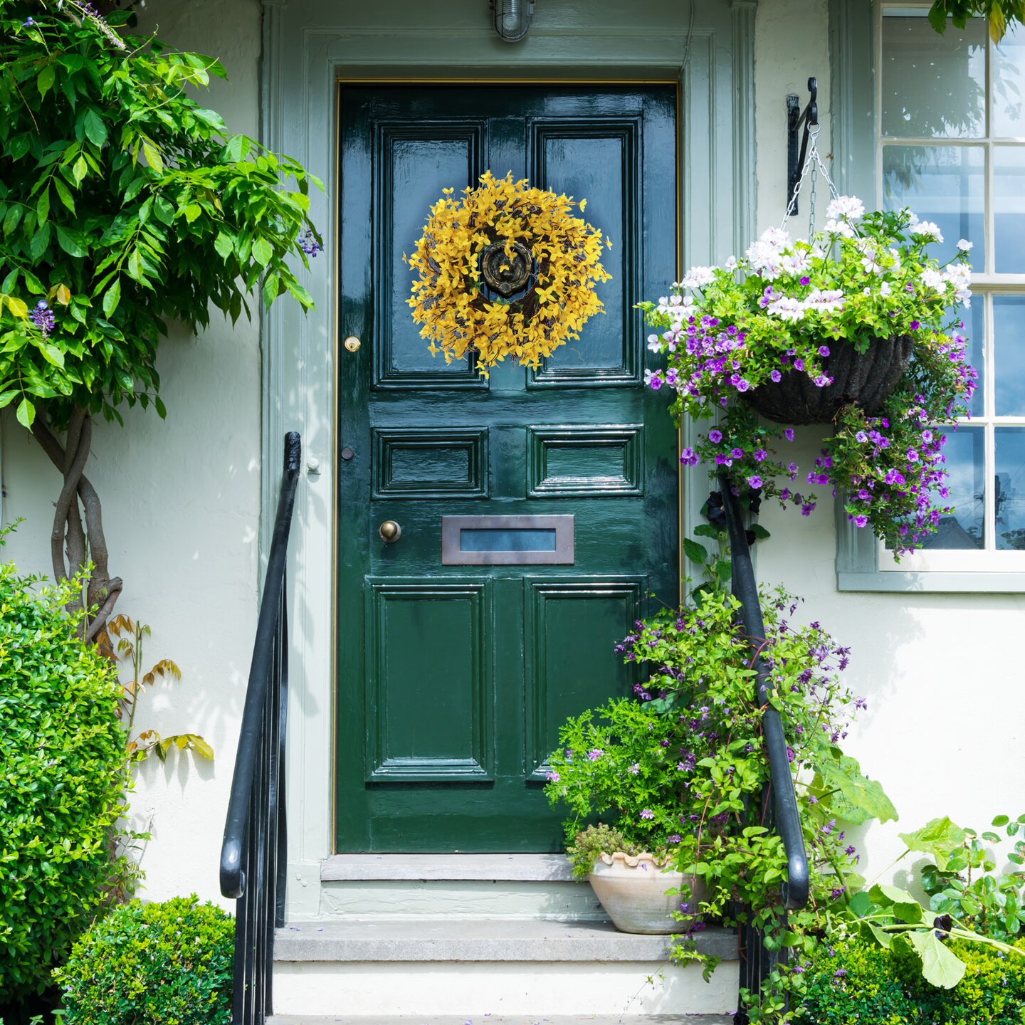 2-Pack: 16&#x22; Yellow Forsythia Wreath with Grapevine Ring, UV Resistant, Front Door Wreath by Floral Home&#xAE;