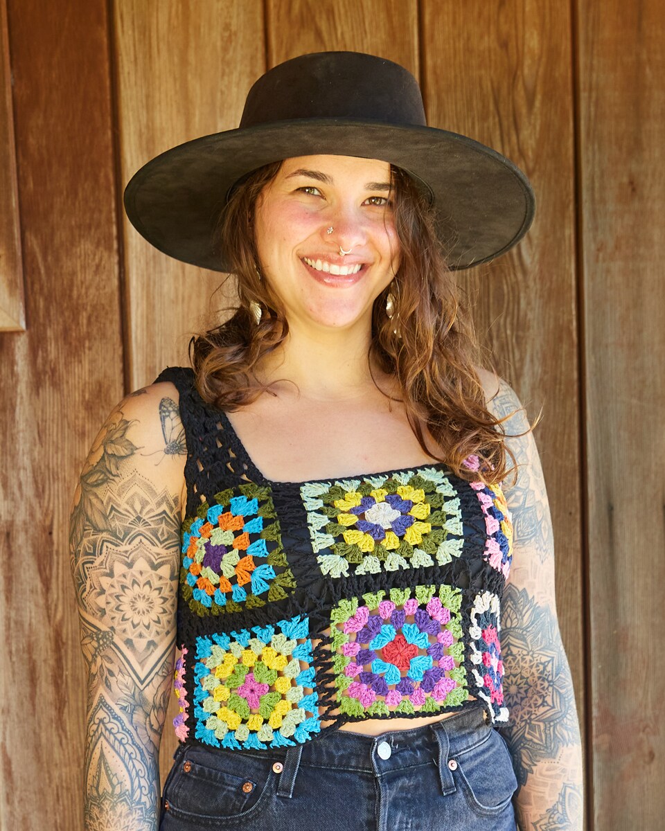 Granny Square Sleevles Boxy shops Blouse- crochet