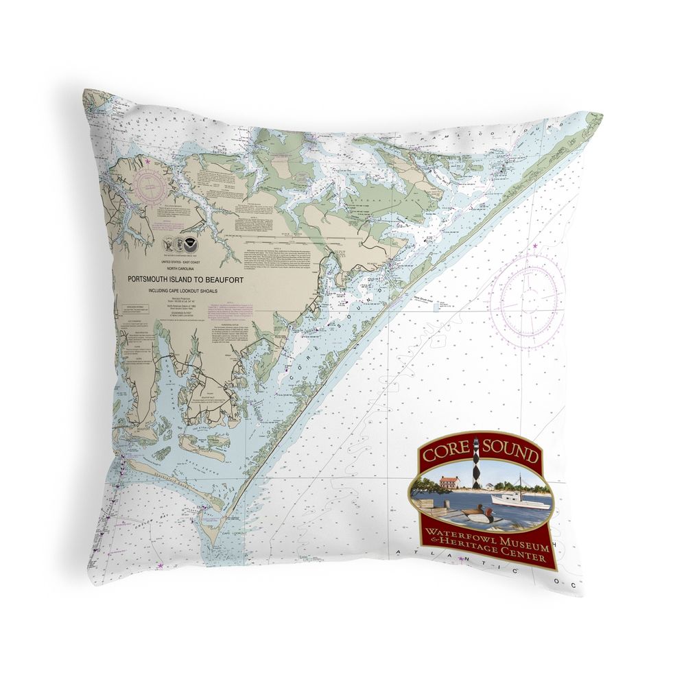 Portsmouth Island Map Pillow 18x18 &#x2013; Noncorded Indoor/Outdoor