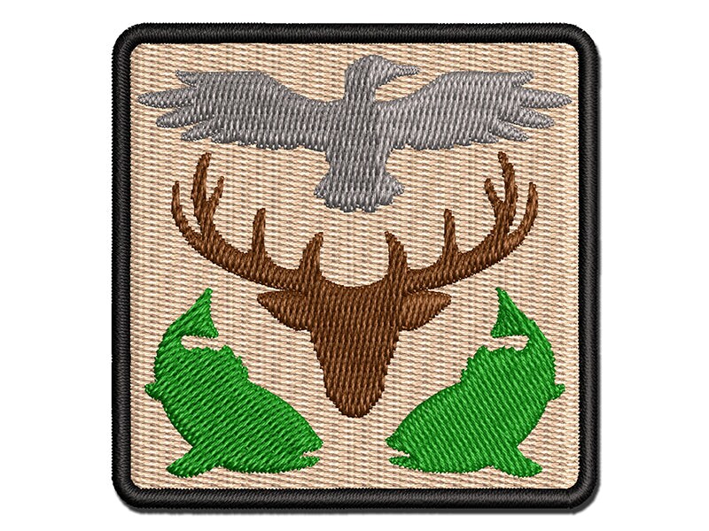 Hunter Deer Fish Duck Hunting Fishing Multi-Color Embroidered Iron-On or Hook &#x26; Loop Patch Applique