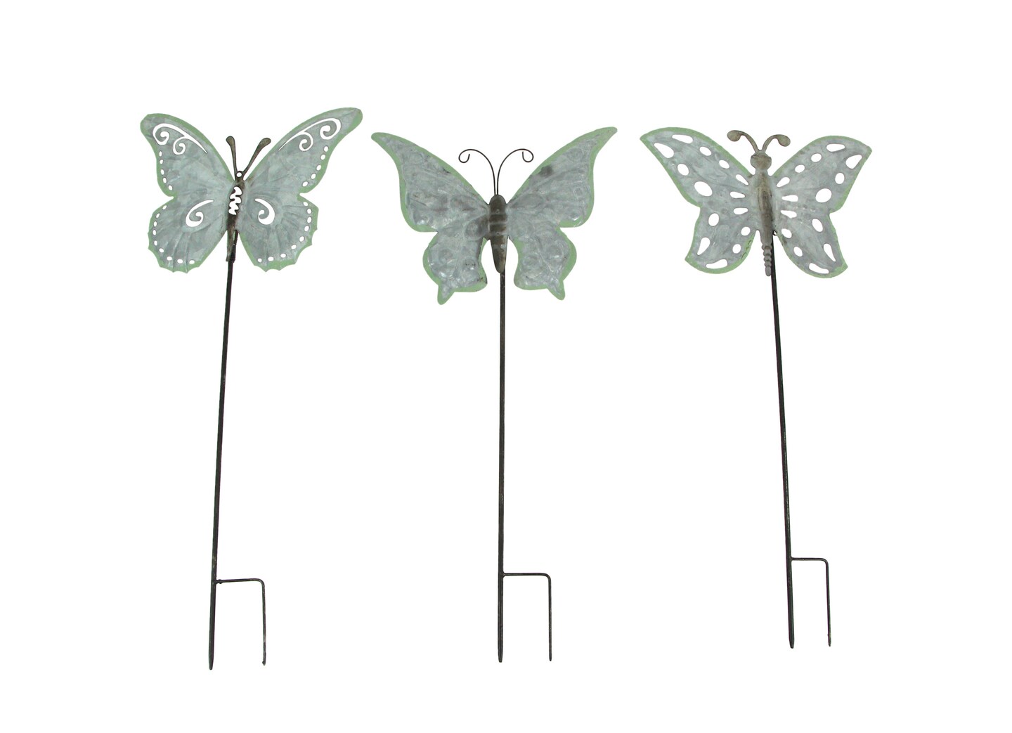 Set of 3 Galvanized Metal Butterfly Garden Stakes Patio Yard Art Outdoor Decor