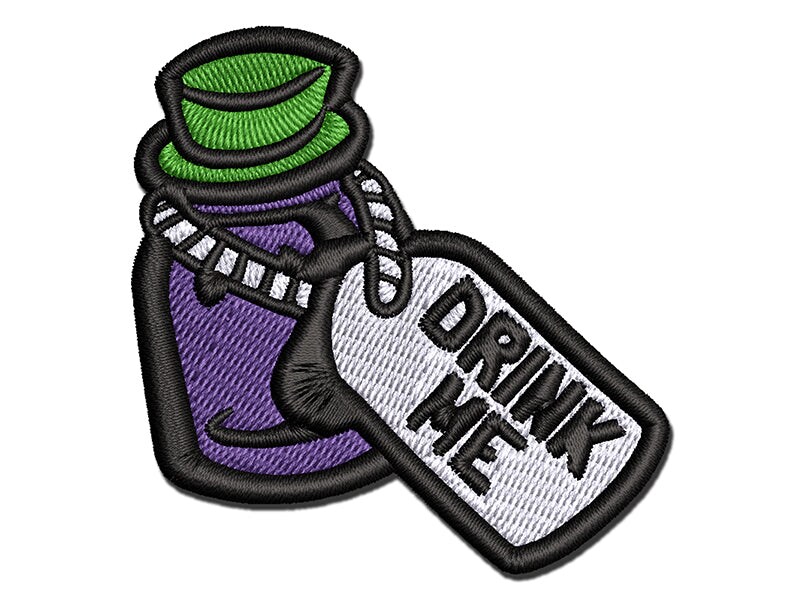 Drink Me Potion Bottle from Alice In Wonderland Multi-Color Embroidered Iron-On or Hook &#x26; Loop Patch Applique