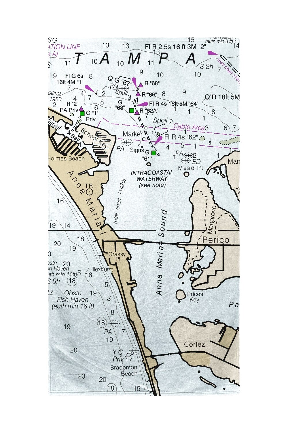 Betsy Drake Anna Maria Island, FL Nautical Map Beach Towel