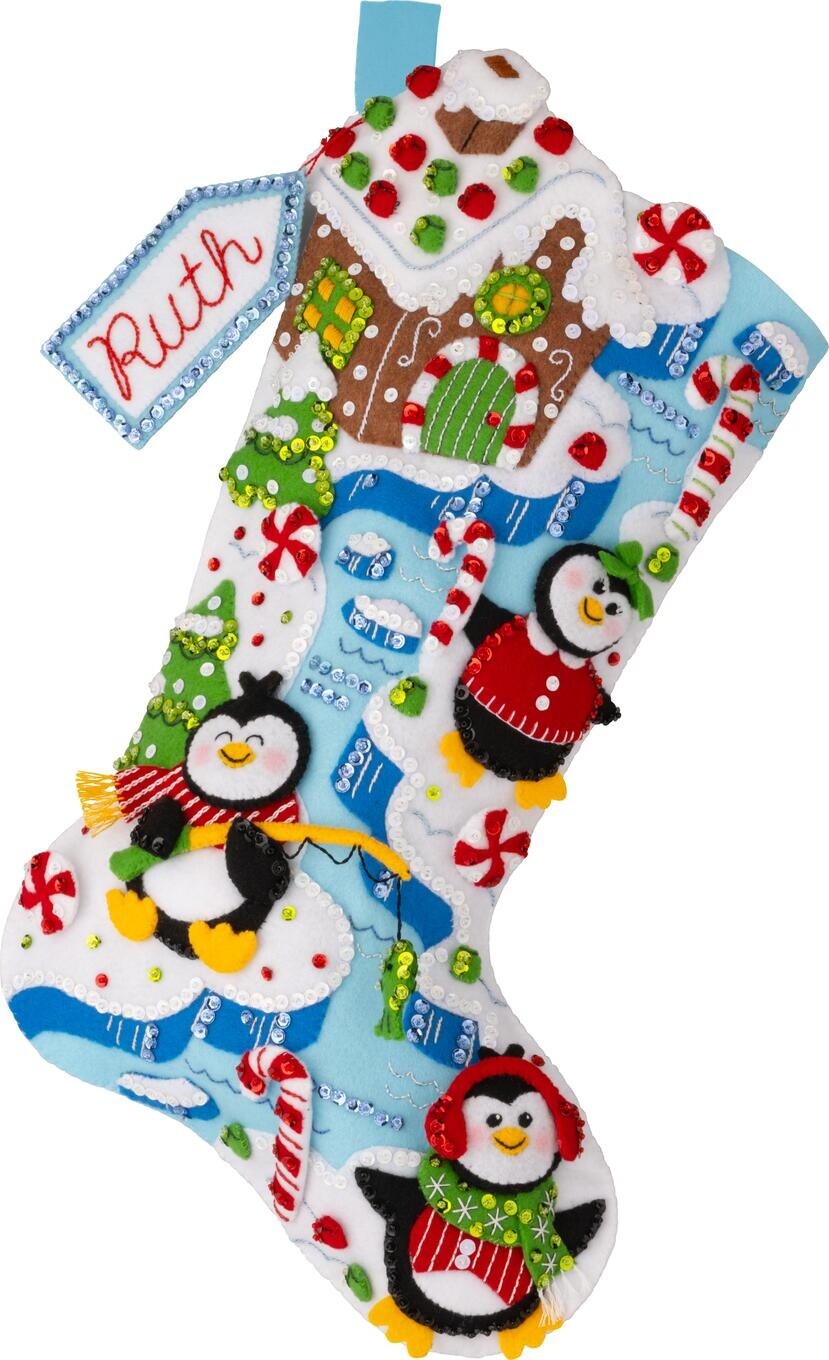 Bucilla Felt Stocking Applique Kit 18&#x22; Long-Winter Land Penguins