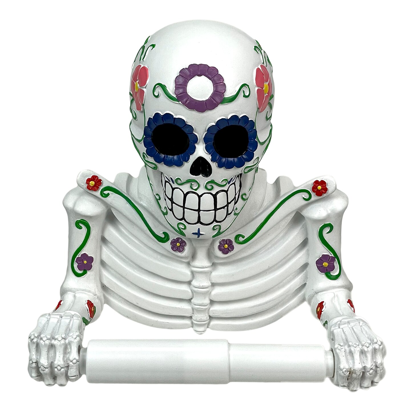 Smelly Skelly White Day of the Dead Sugar Skull Toilet Tissue Holder