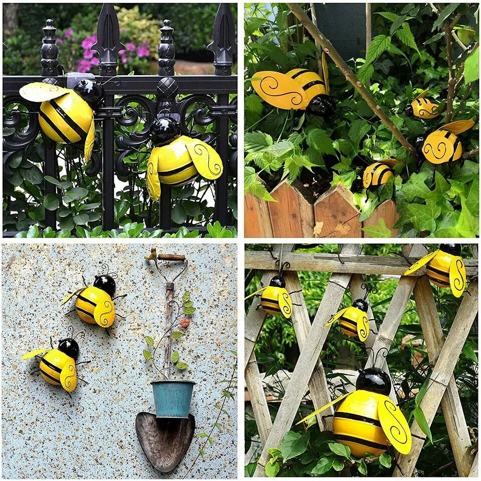 Decorative Metal Bumble Bee Garden Accents - Lawn Ornaments - Set of 4