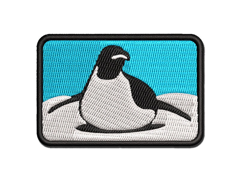 Cute Emperor Penguin Laying or Sliding on Belly Multi-Color Embroidered Iron-On or Hook &#x26; Loop Patch Applique