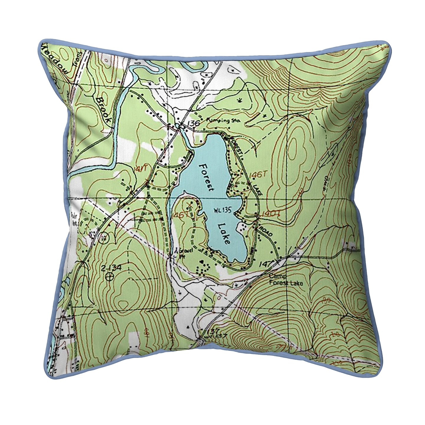 Forest Lake, NH Large Map Pillow 18x18 &#x2013; Corded Decor