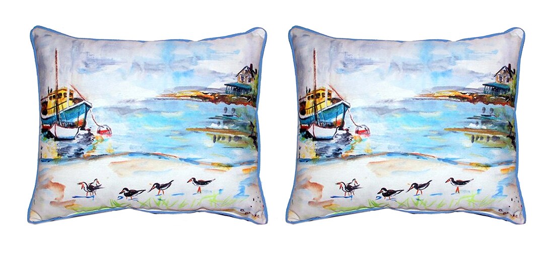 Pair of Betsy Drake Boat and Sandpipers Outdoor Pillows 16 Inch x 20 Inch