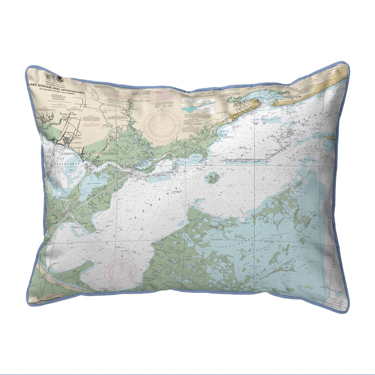 Lake Borgne Map Pillow 11x14 &#x2013; Small Corded Indoor/Outdoor