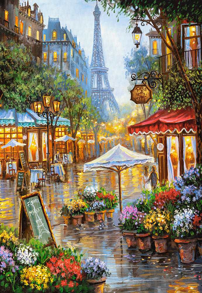 1000 Piece Jigsaw Puzzle, Spring Flowers, Paris, France, Colorful Eiffel Tower and Caf&#xE9; Puzzle, Adult Puzzle, Castorland C-103669-2
