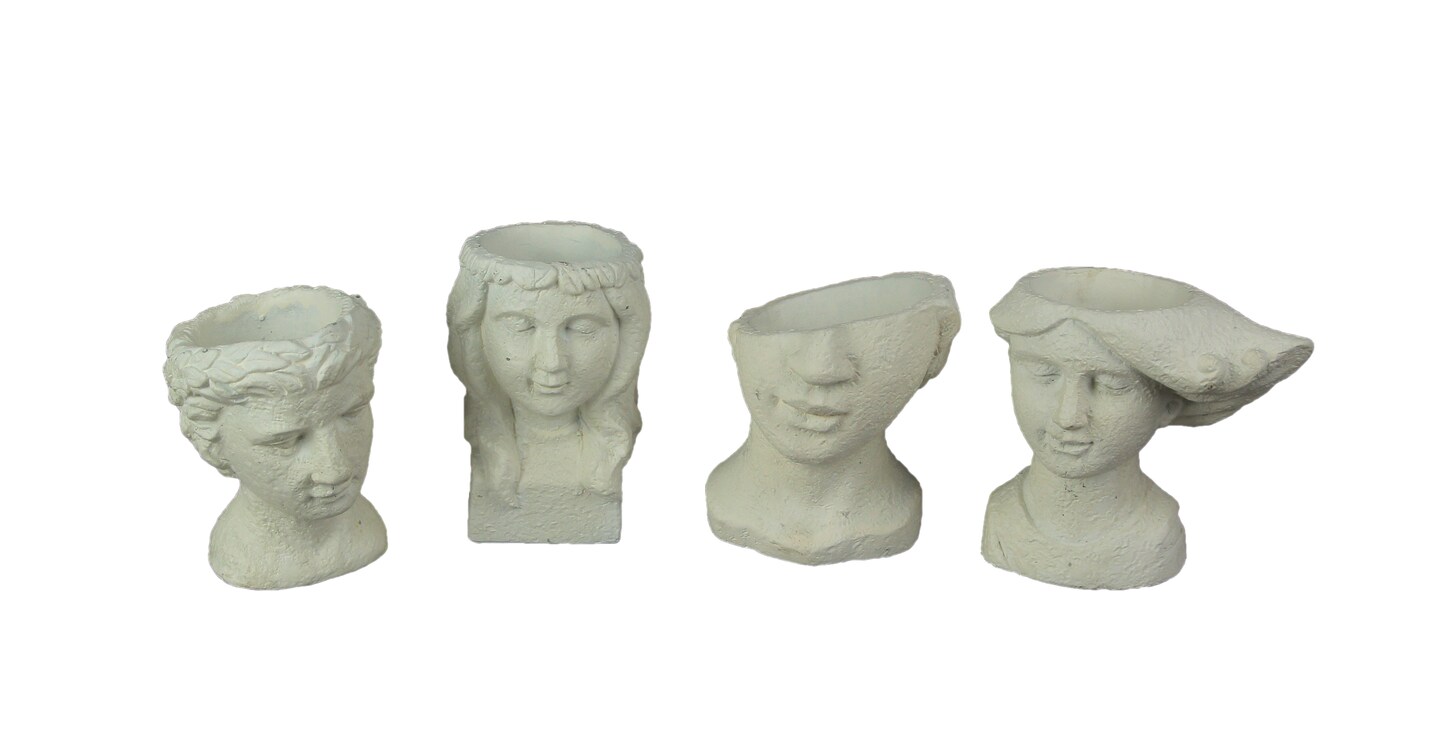 Set of 4 Washed White Cement Indoor Outdoor Mini Head Planters