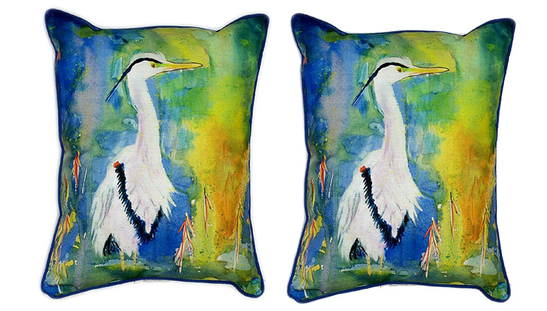 Pair of Betsy Drake D and B&#x2019;s Blue Heron Large Indoor/Outdoor Pillows