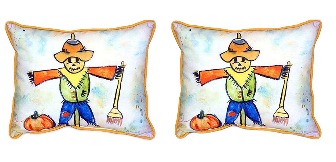 Pair of Betsy Drake Scarecrow Large Indoor/Outdoor Pillows 16x20