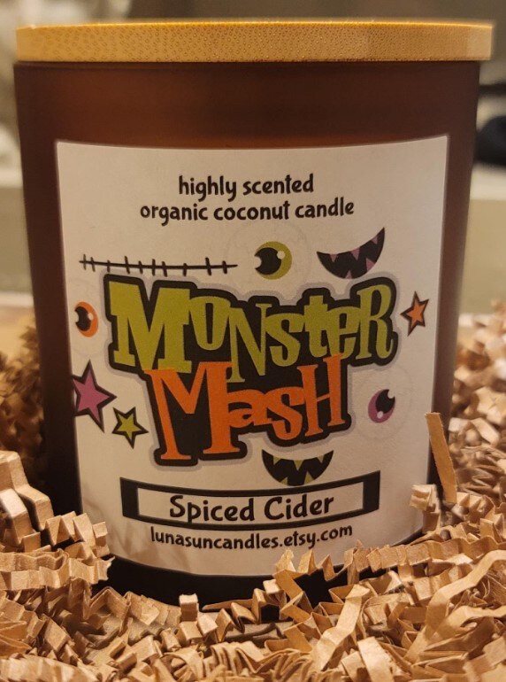 Halloween Candles- Highly Scented incased in 12 OZ. Amber Jar with wooden lid. product 6
