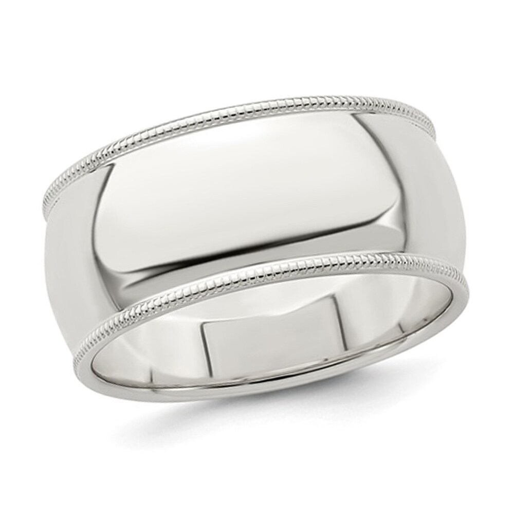 Gem And Harmony Mens Milgrain Wedding Band Ring in Sterling Silver (9mm)
