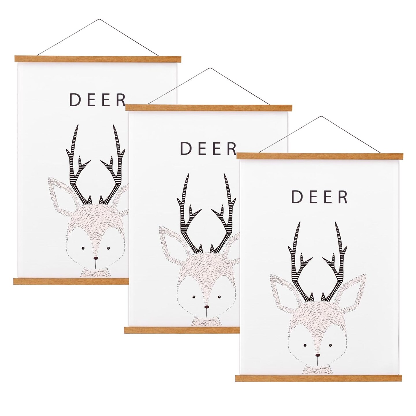 FALAMON 3 Pack Magnetic Poster Hanger Frame, Teak Wood Magnet Poster Frame for Posters, Prints, Photos, Pictures, Maps, Scrolls, and Canvas Artwork