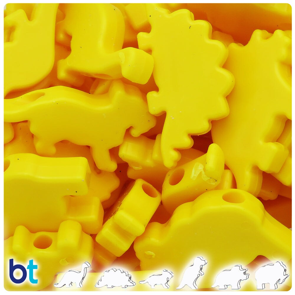 BeadTin Bright Yellow Opaque 30-40mm Dinosaur Plastic Pony Beads (4oz)