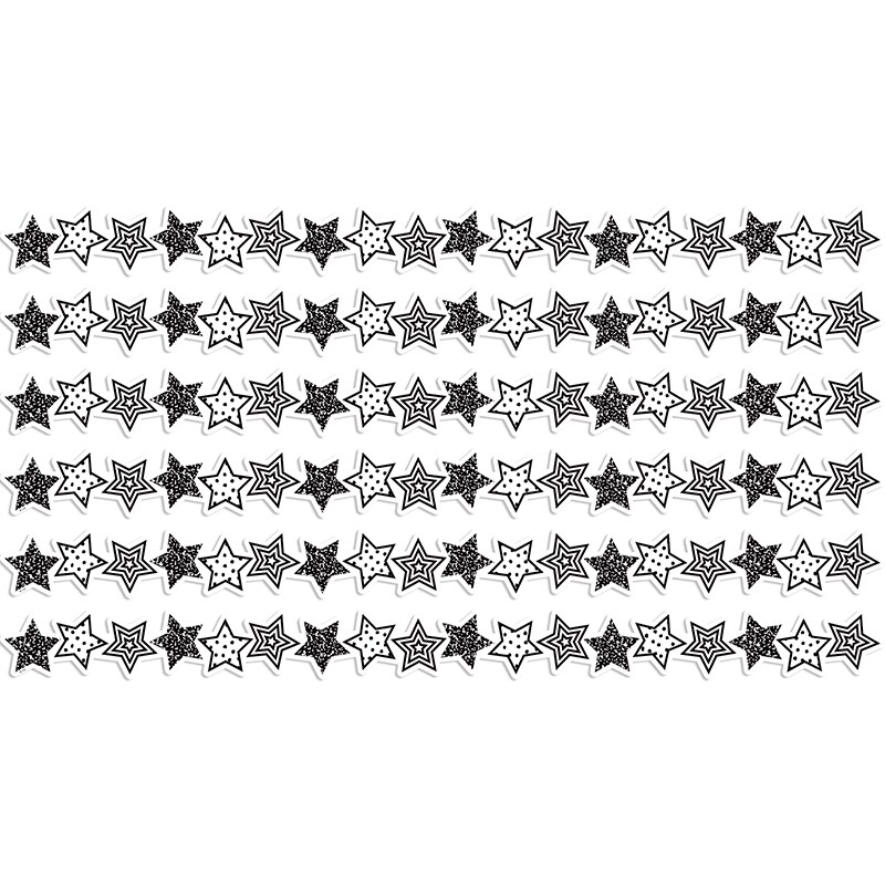Black and White Stars Die-Cut Border Trim, 35 Feet Per Pack, 6 Packs