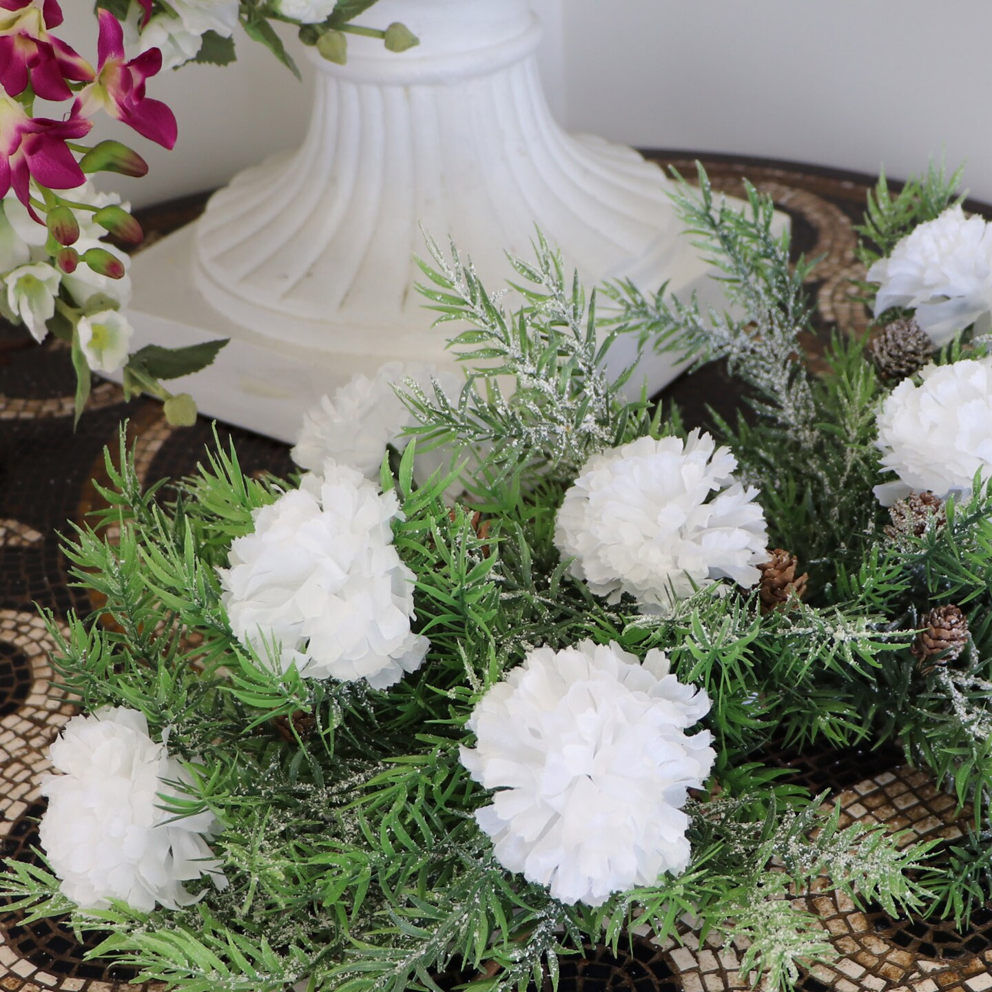 100-Pack: White Carnation Picks, 5&#x22; Stems, 3.5&#x22; Wide, Floral Home by Artificial Flowers