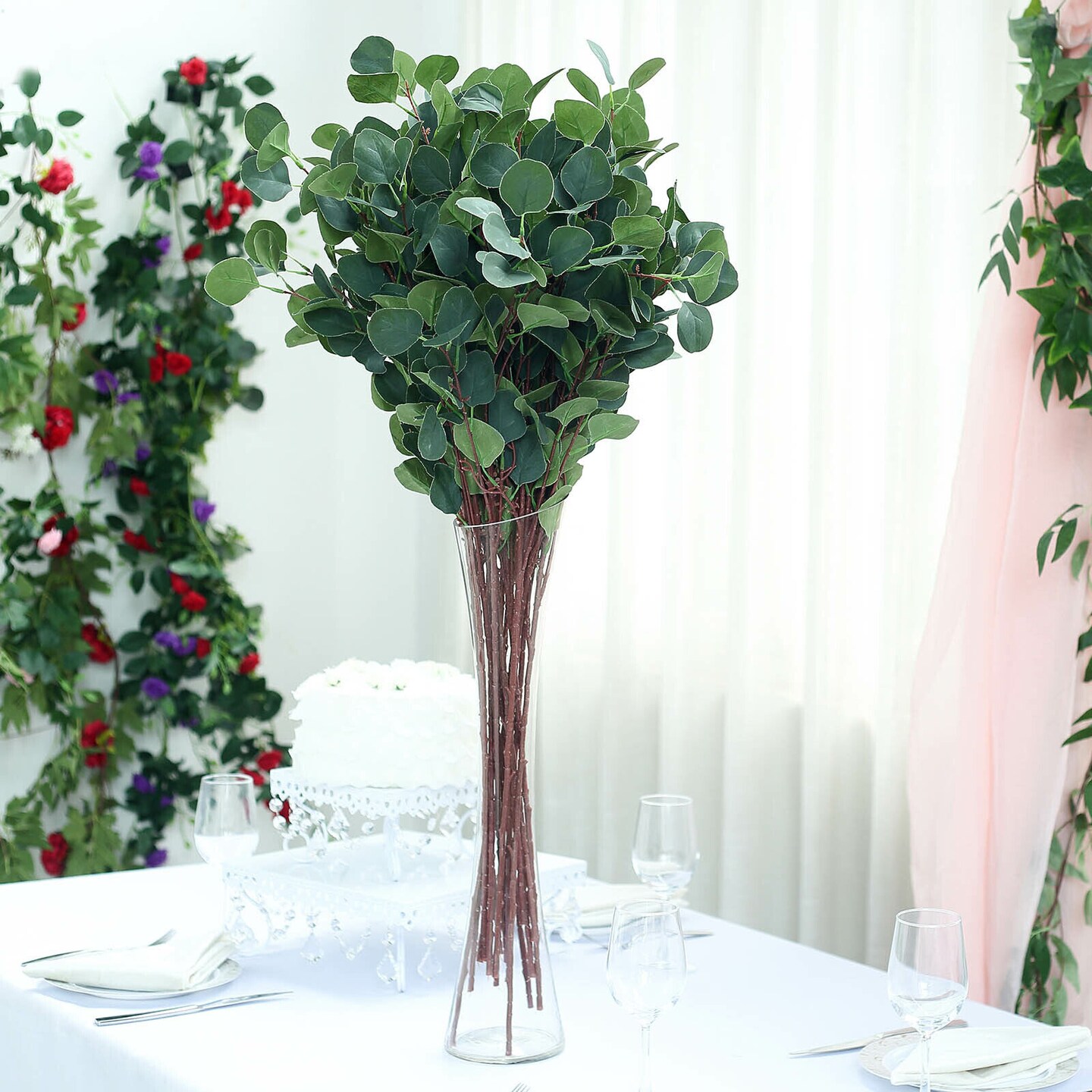 2 pcs 36-Inch tall Green Stems Artificial Eucalyptus Greenery