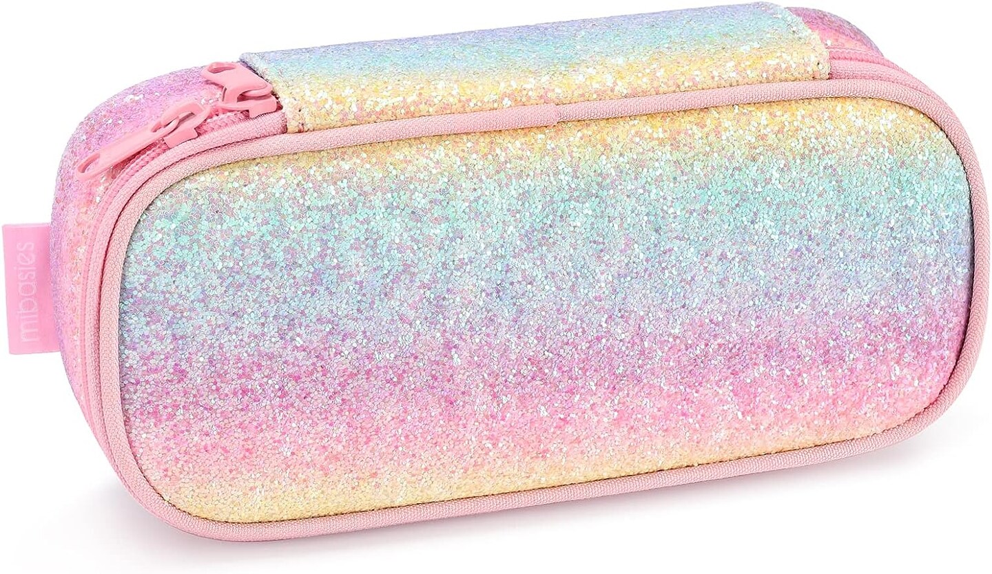 Girls Pencil Case for Kids, Pencil Pouch Boys Soft Rainbow Pen Box (Pink Blue Rainbow)