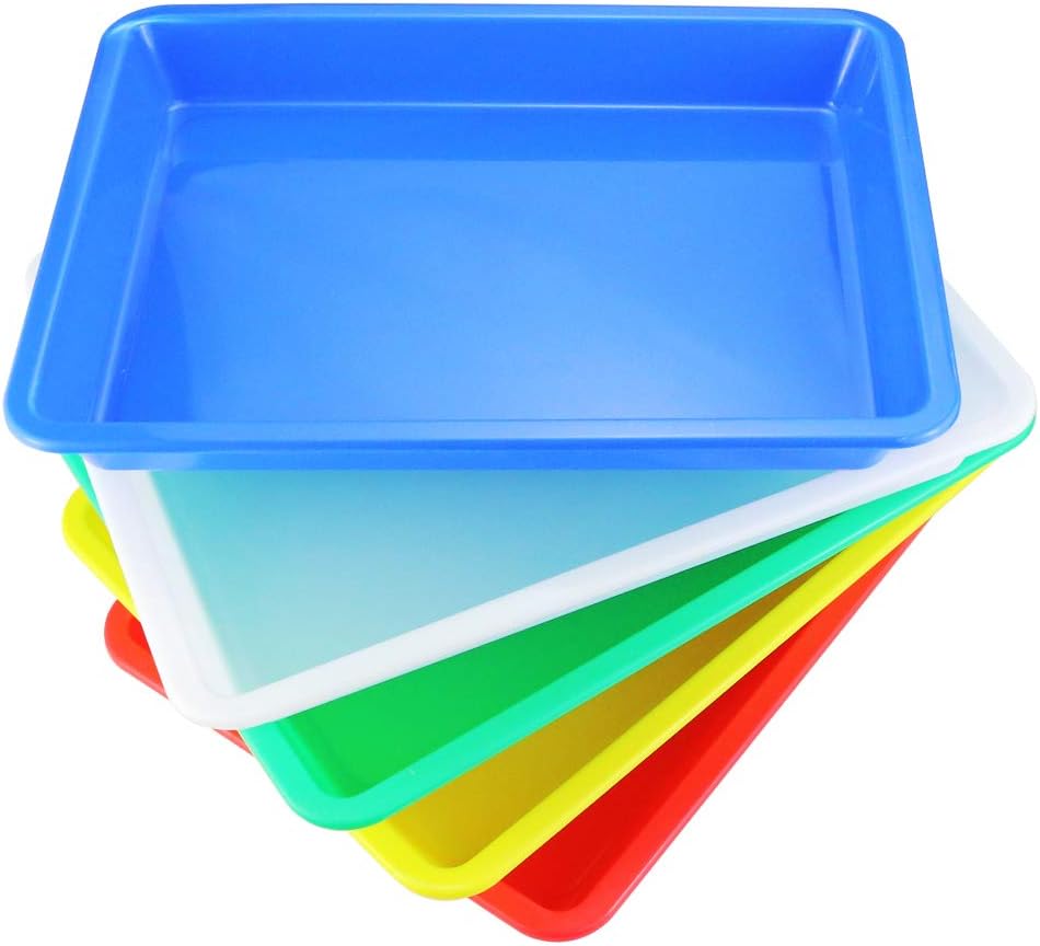 5 Pack Multicolor Plastic Art Trays - Activity Tray Crafts Organizer Tray Serving Tray for School Home Art and Crafts, DIY Projects, Painting, Beads, Organizing Supply, 5 Color