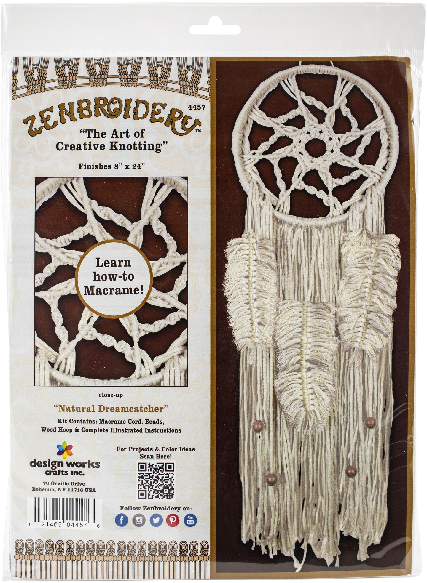 Design Works/Zenbroidery Macrame Wall Hanging Kit 8"X24"-Natural Dream Catcher