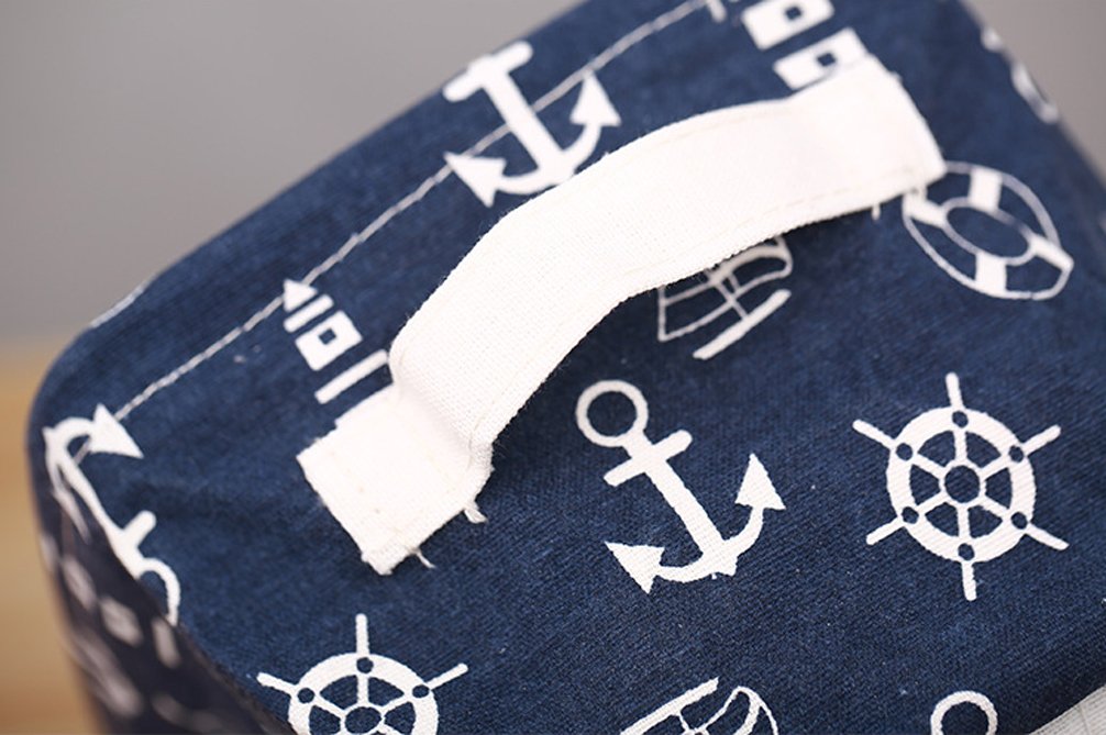 3 Pieces Nautical Fabric Storage Baskets Bins Cloth Collapsible Organizers Box Beach Anchor Nursery Toys Basket Shelves &#x26; Desks