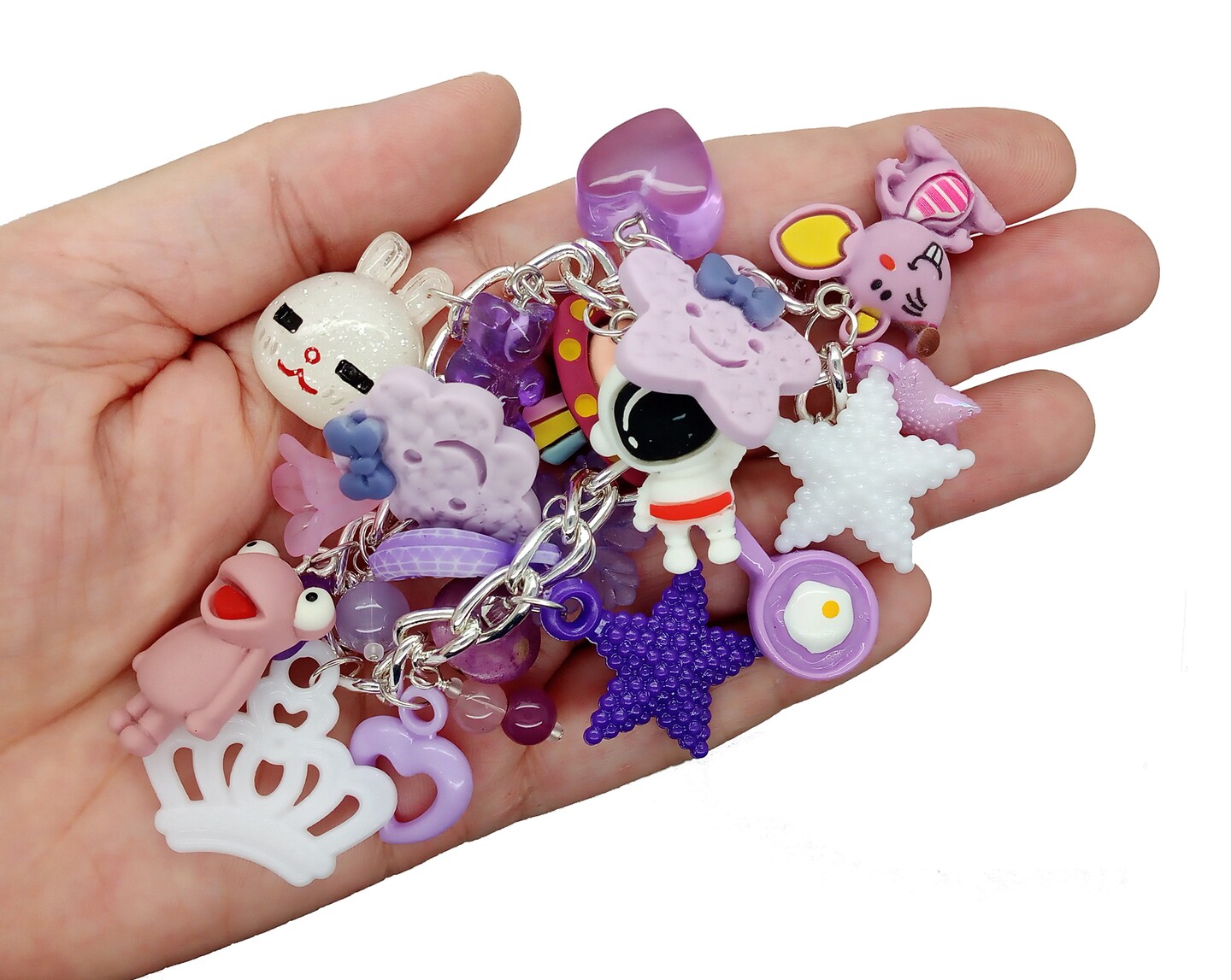 Easy Charm Bracelet Kit, Cute Chunky Charms in Purple, up to 7.5&#x22;, Adorabilities