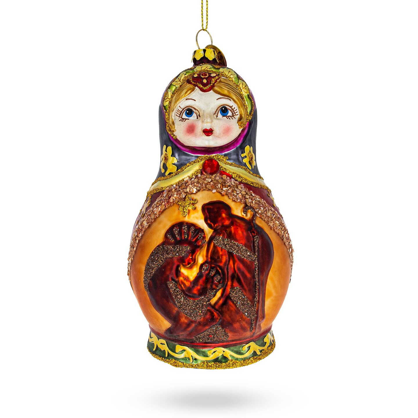 Matryoshka Doll with Nativity Scene Blown Glass Christmas Ornament