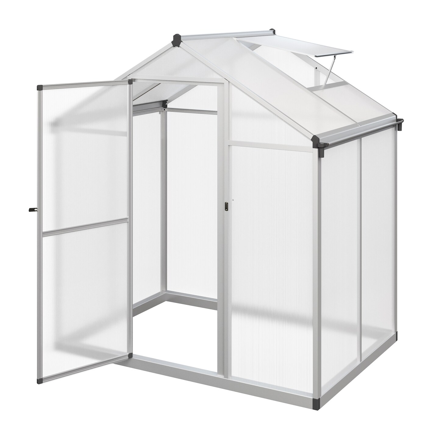 Walk In Greenhouse - 4Ft X 6Ft Outdoor Green House With Roof Vent And Rain Gutter - Sturdy Polycarbonate Panels With