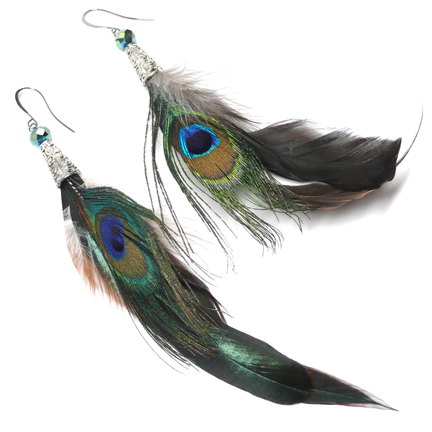 Peacock Eye with Coque Long Feather Earrings Pierced or Clip on |  MakerPlace by Michaels, image size:1080x1080