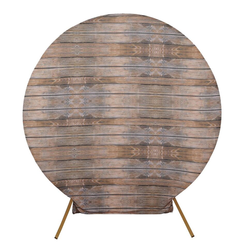 7.5 ft Brown Fitted Spandex Rustic Wood Design Round Backdrop Stand Cover