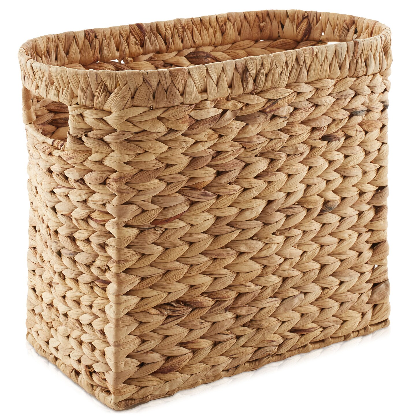 Casafield Woven Magazine Holder with Handles - Seagrass Water Hyacinth Storage Basket for Bathroom, Living Room, Home Office