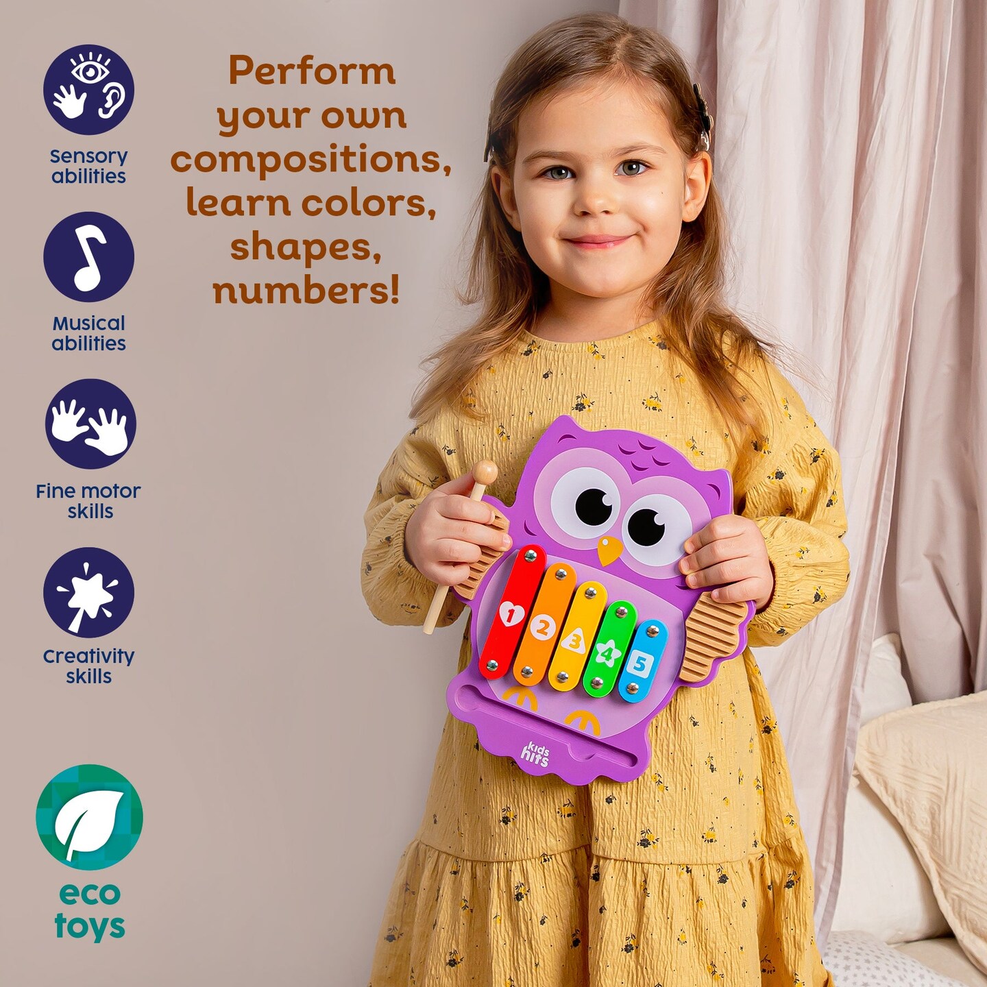 Kids Hits: Harmonize Playtime with the Wooden Owl Xylophone Adventure!