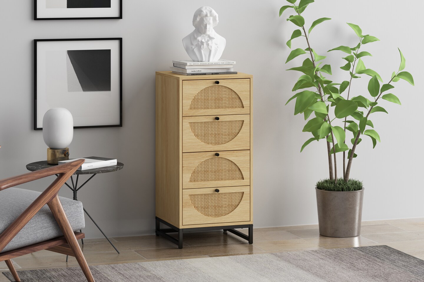 Rustic Rattan Cabinet with 4 Drawers | Elevate Your Space