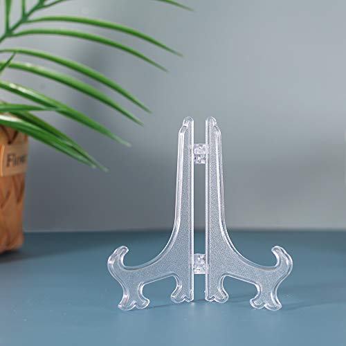 5" Clear Plastic Easels or Stand/Plate Holders to Display Pictures or Other Items at Weddings, Home Decoration, Birthdays, Tables (24 Pack)