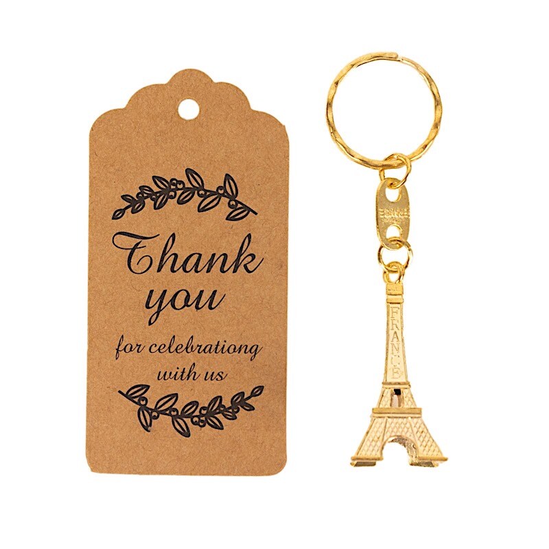 10 pcs Eiffel Tower 4" Plastic Keychains with Thank You Tags