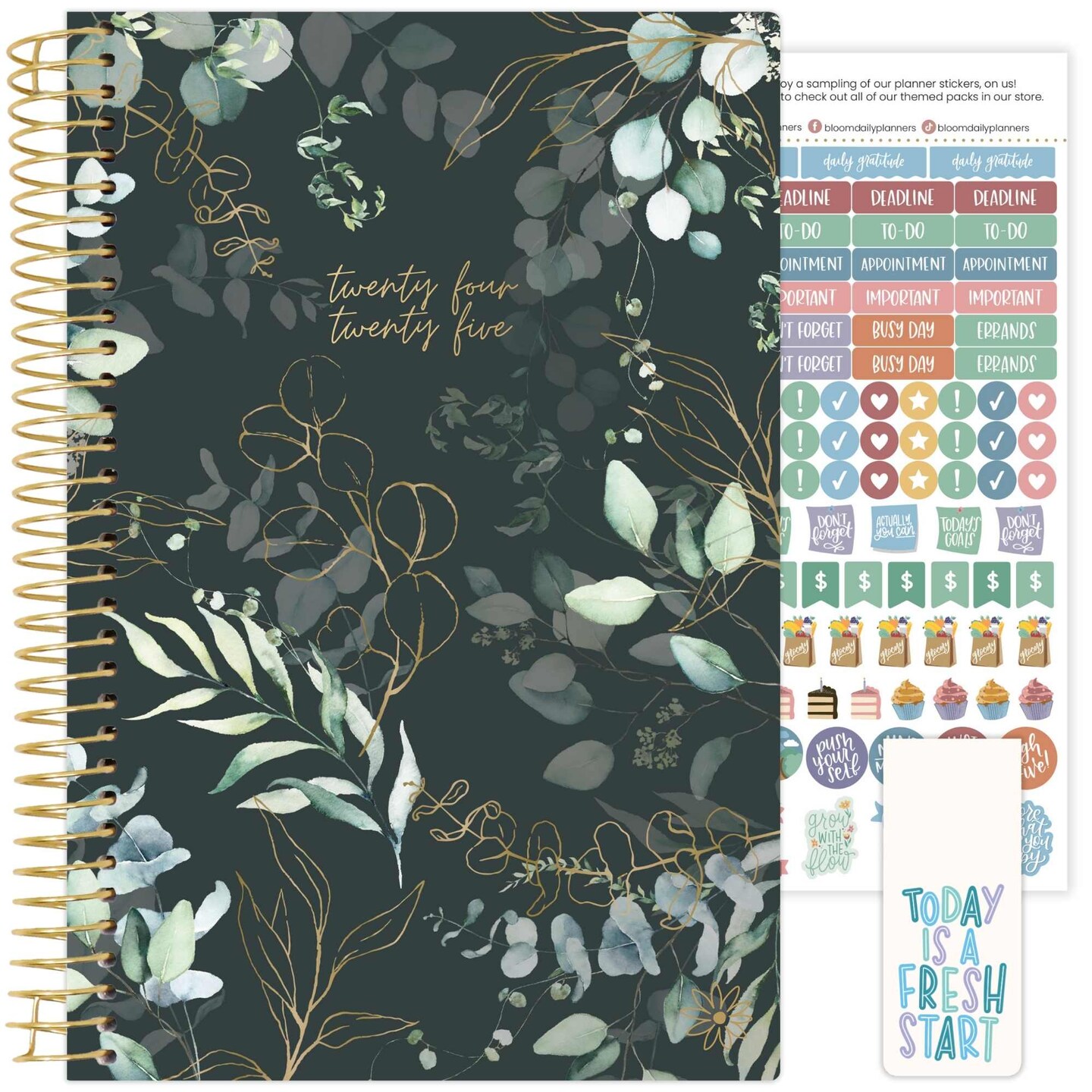 bloom daily planners 2024-25 Soft Cover Planner, 5.5&#x22; x 8.25&#x22;, Eucalyptus, Green