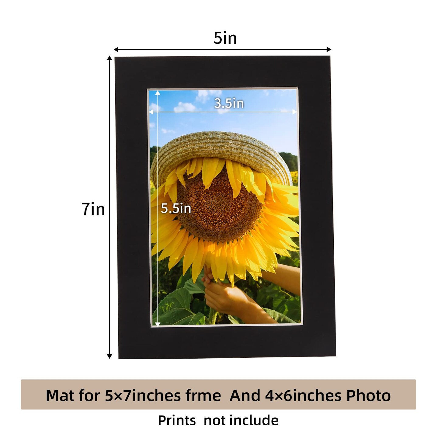 HOTUO 10 Pack Acid Free Black Picture Frame Mats, Pre-Cut 5x7 Picture Mats with Ivory Core Bevel Cut for 4x6 Photo, Signature Friendly 4 Ply Thickness Photo Mat for Frames/Artwork/Prints/Pictures